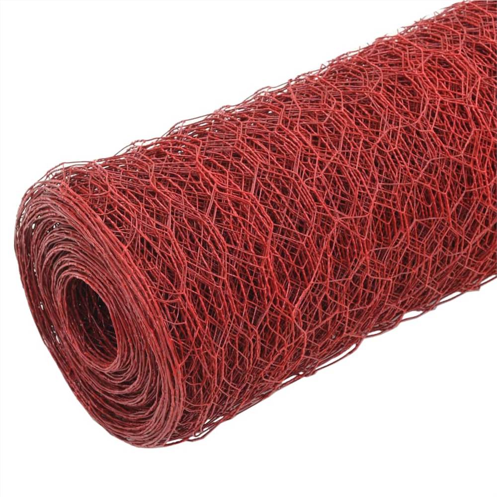 Chicken Wire Fence Steel with PVC Coating 25x1 m Red