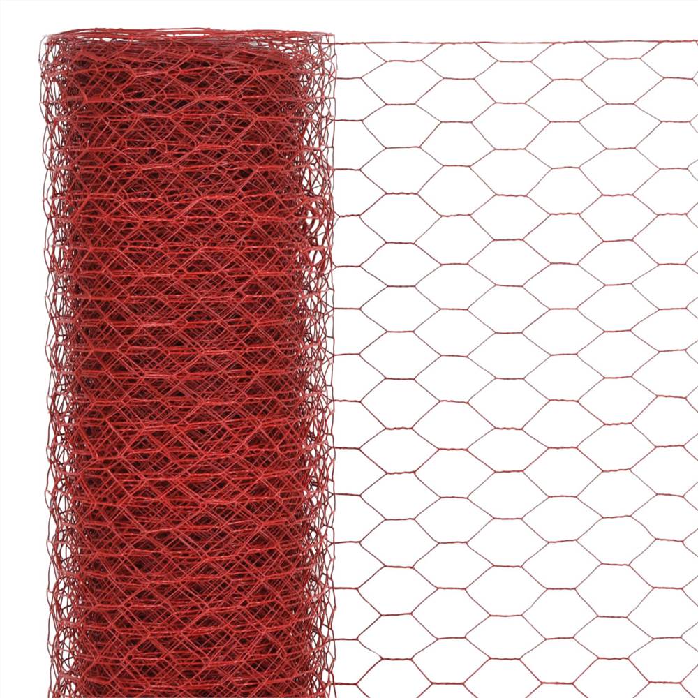 Chicken Wire Fence Steel with PVC Coating 25x1 m Red