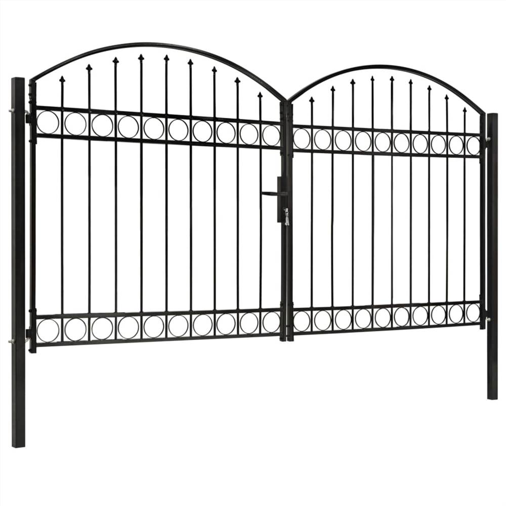 Fence Gate Double Door with Arched Top Steel 300x175 cm Black