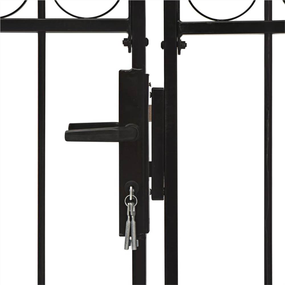 Fence Gate Double Door with Arched Top Steel 300x175 cm Black