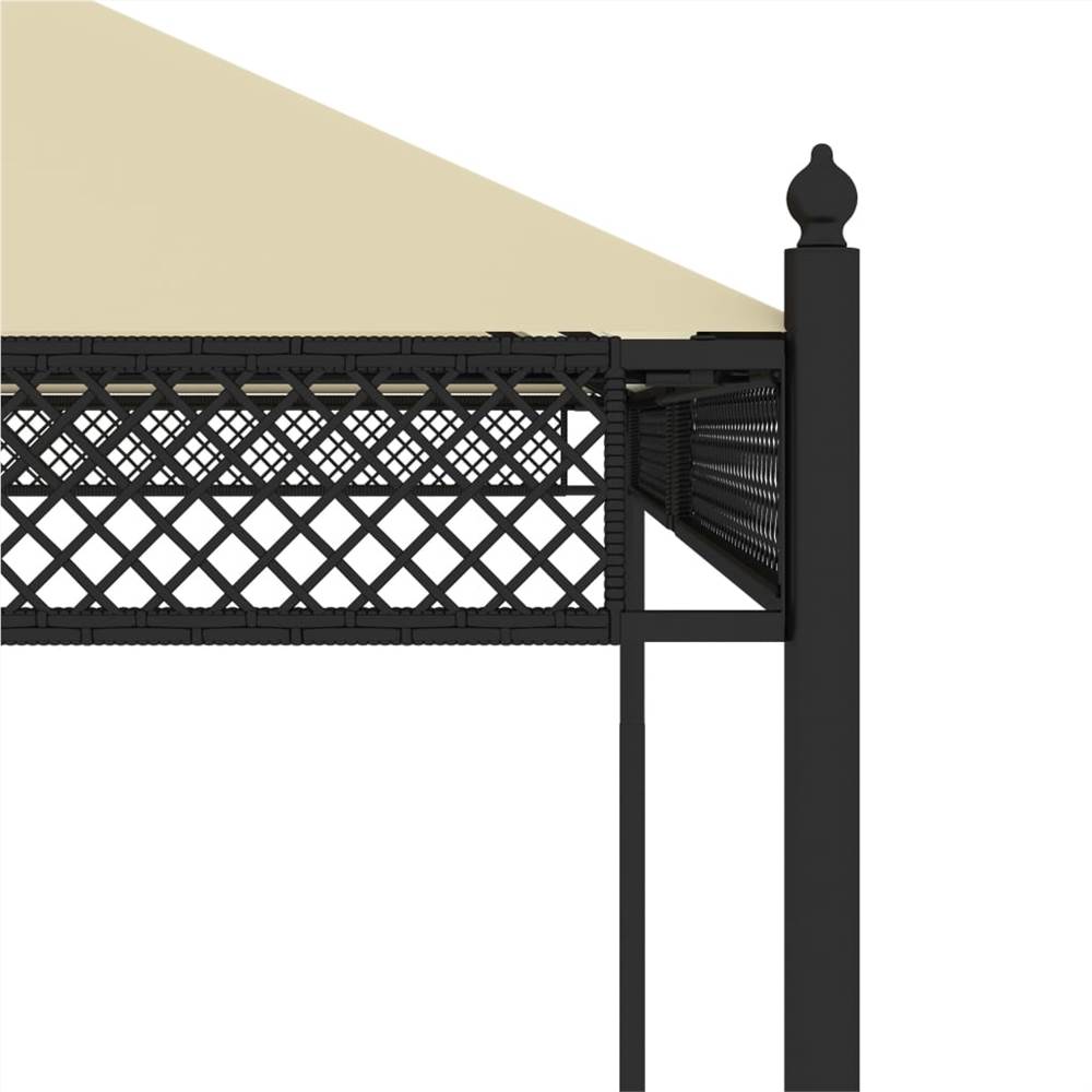 Gazebo with Curtains 3.5x3.5x3.1 m Cream Poly Rattan 140g/m²