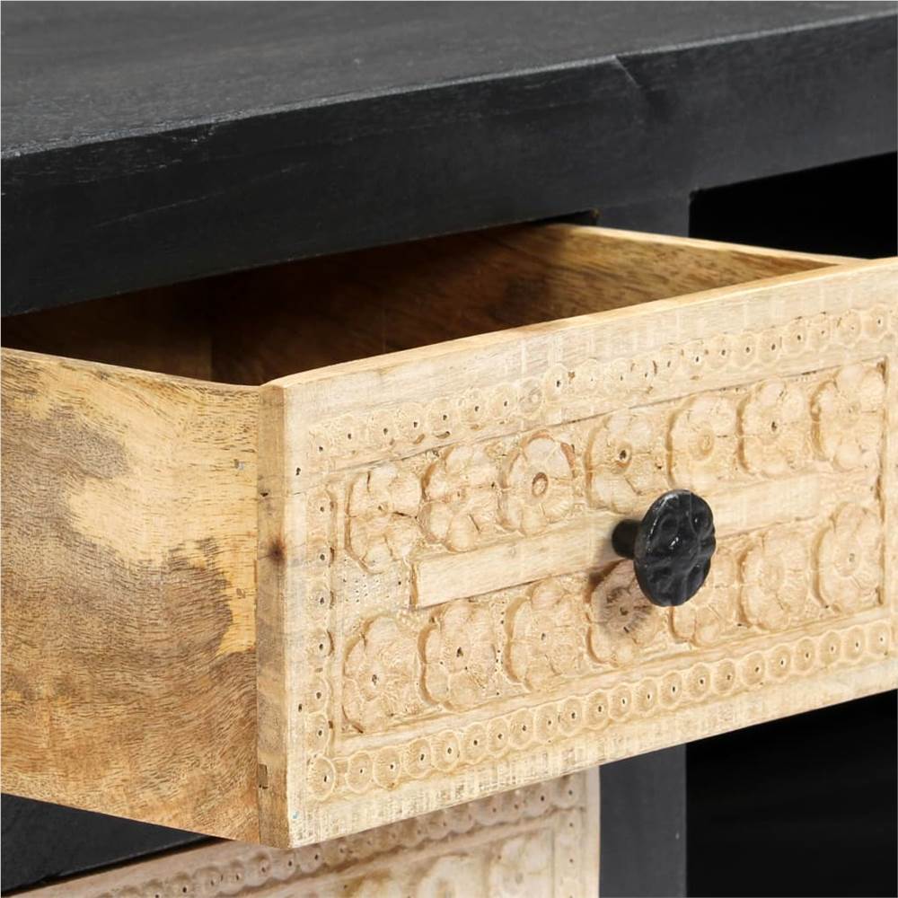 Hand Carved TV Cabinet Grey 120x30x40 cm Solid Mango Wood