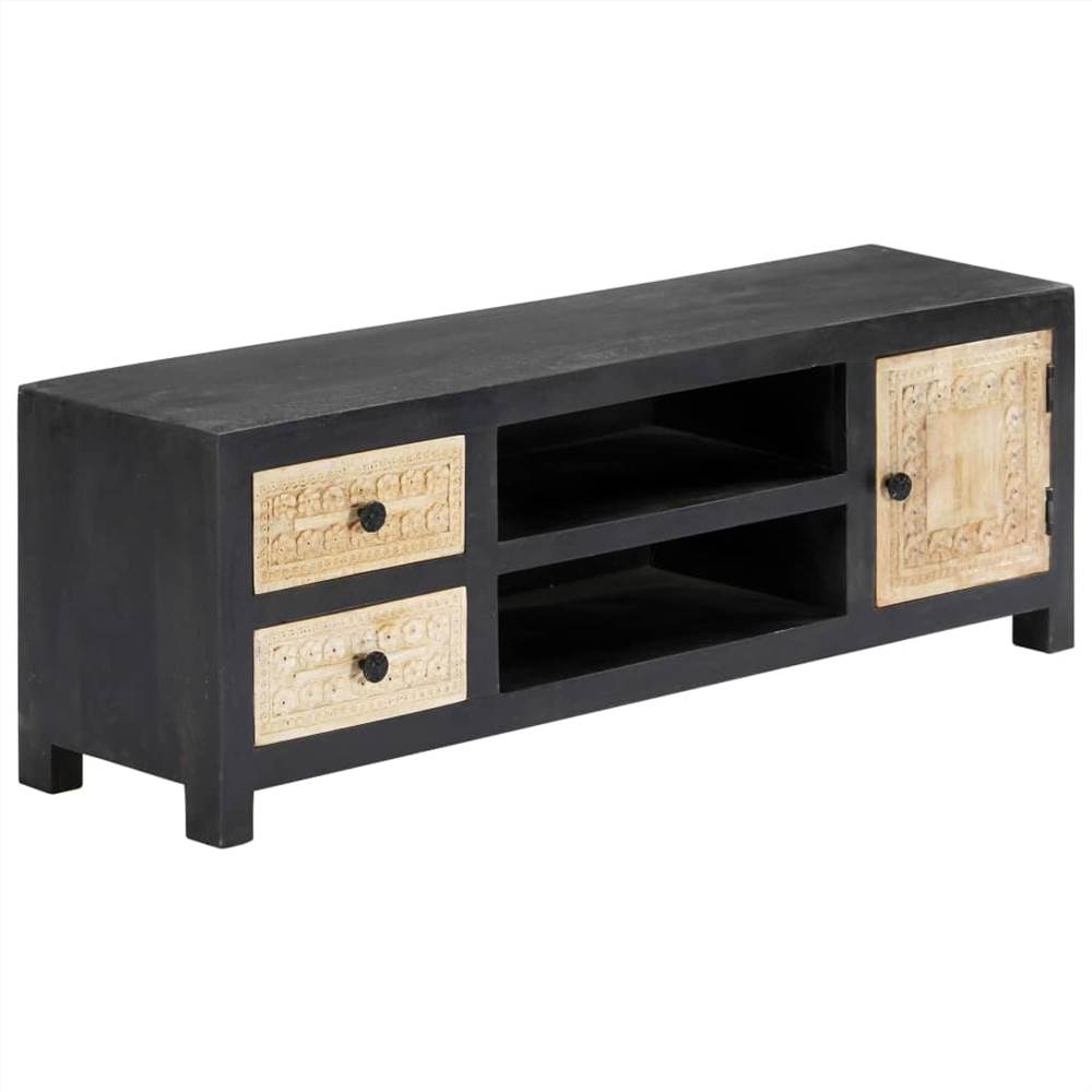 Hand Carved TV Cabinet Grey 120x30x40 cm Solid Mango Wood