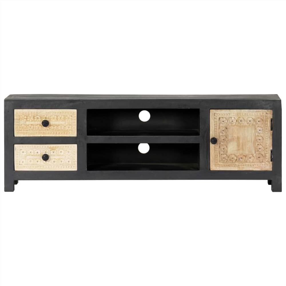 Hand Carved TV Cabinet Grey 120x30x40 cm Solid Mango Wood