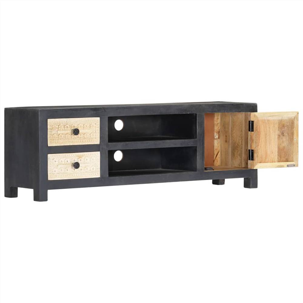 Hand Carved TV Cabinet Grey 120x30x40 cm Solid Mango Wood