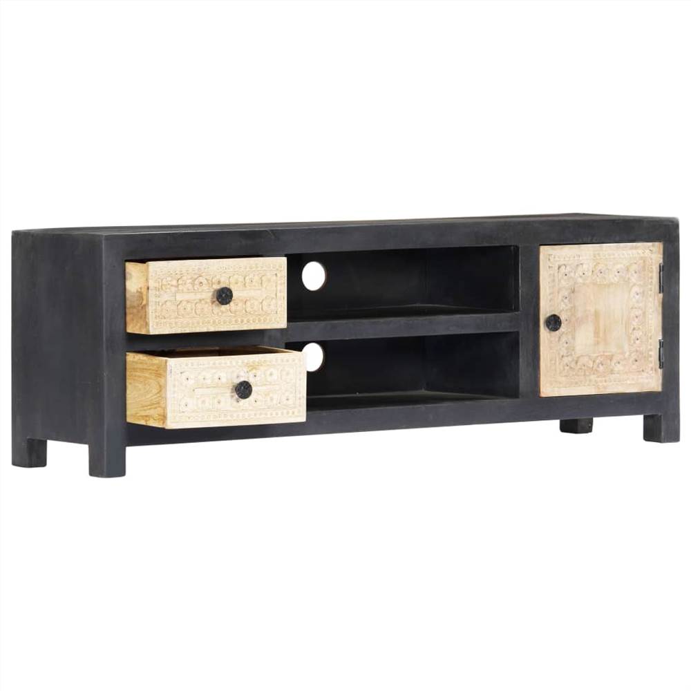 Hand Carved TV Cabinet Grey 120x30x40 cm Solid Mango Wood