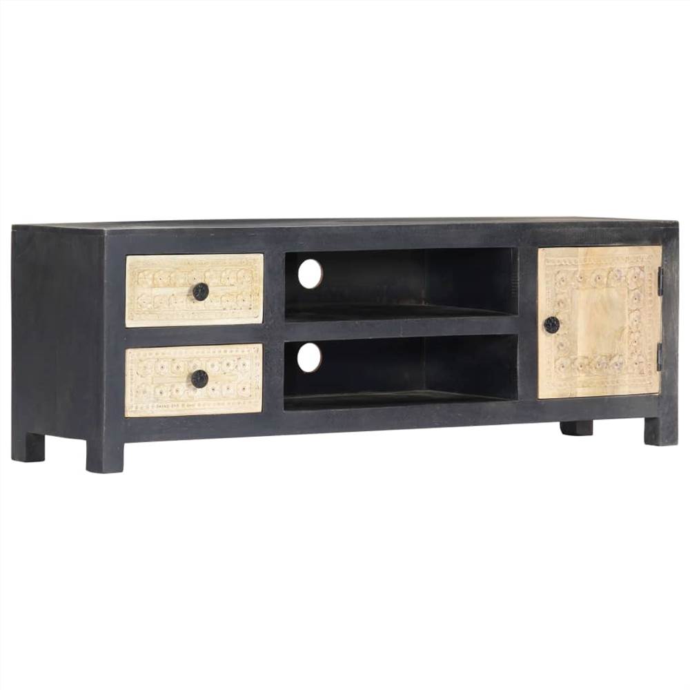 Hand Carved TV Cabinet Grey 120x30x40 cm Solid Mango Wood