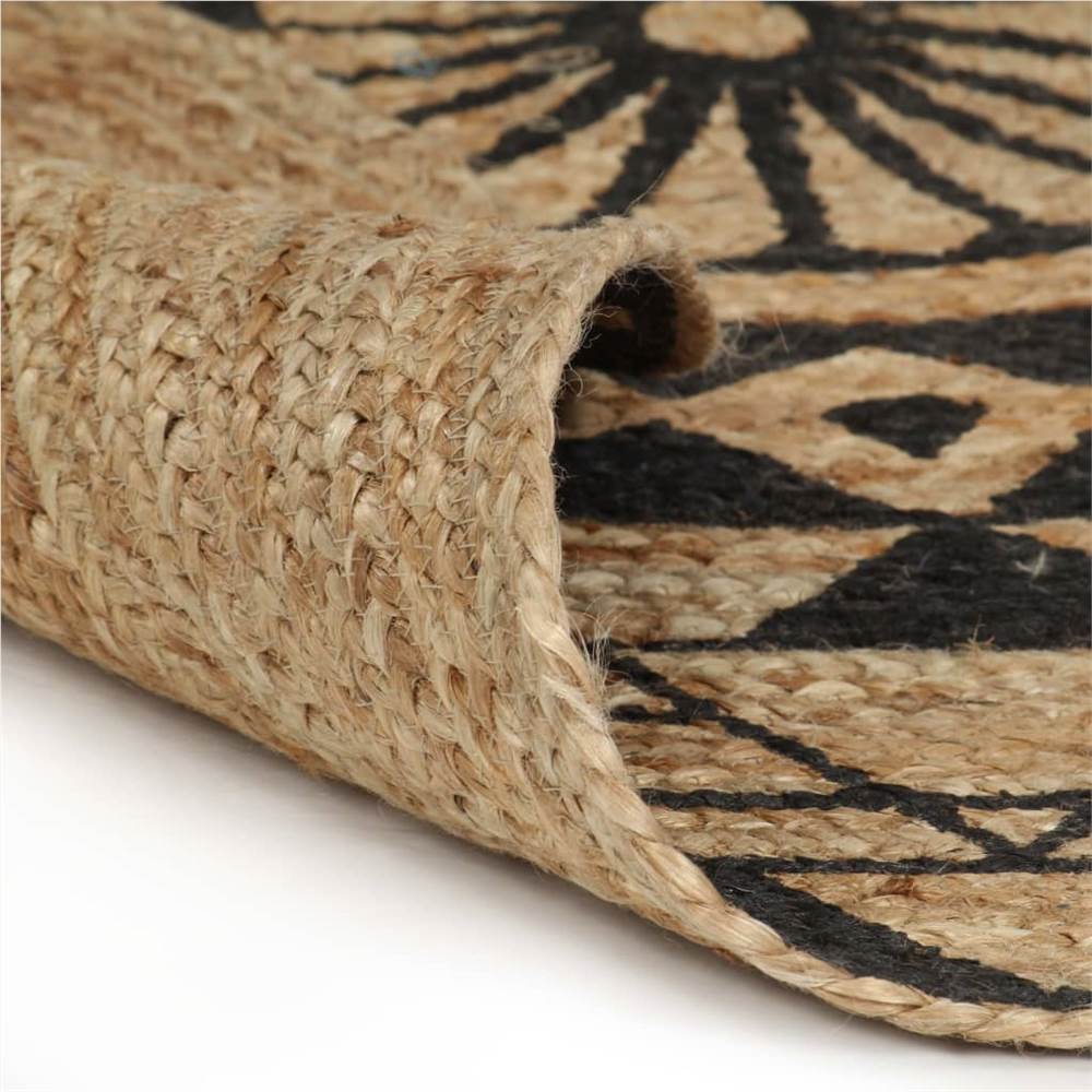 Handmade Rug Jute with Black Print 120 cm