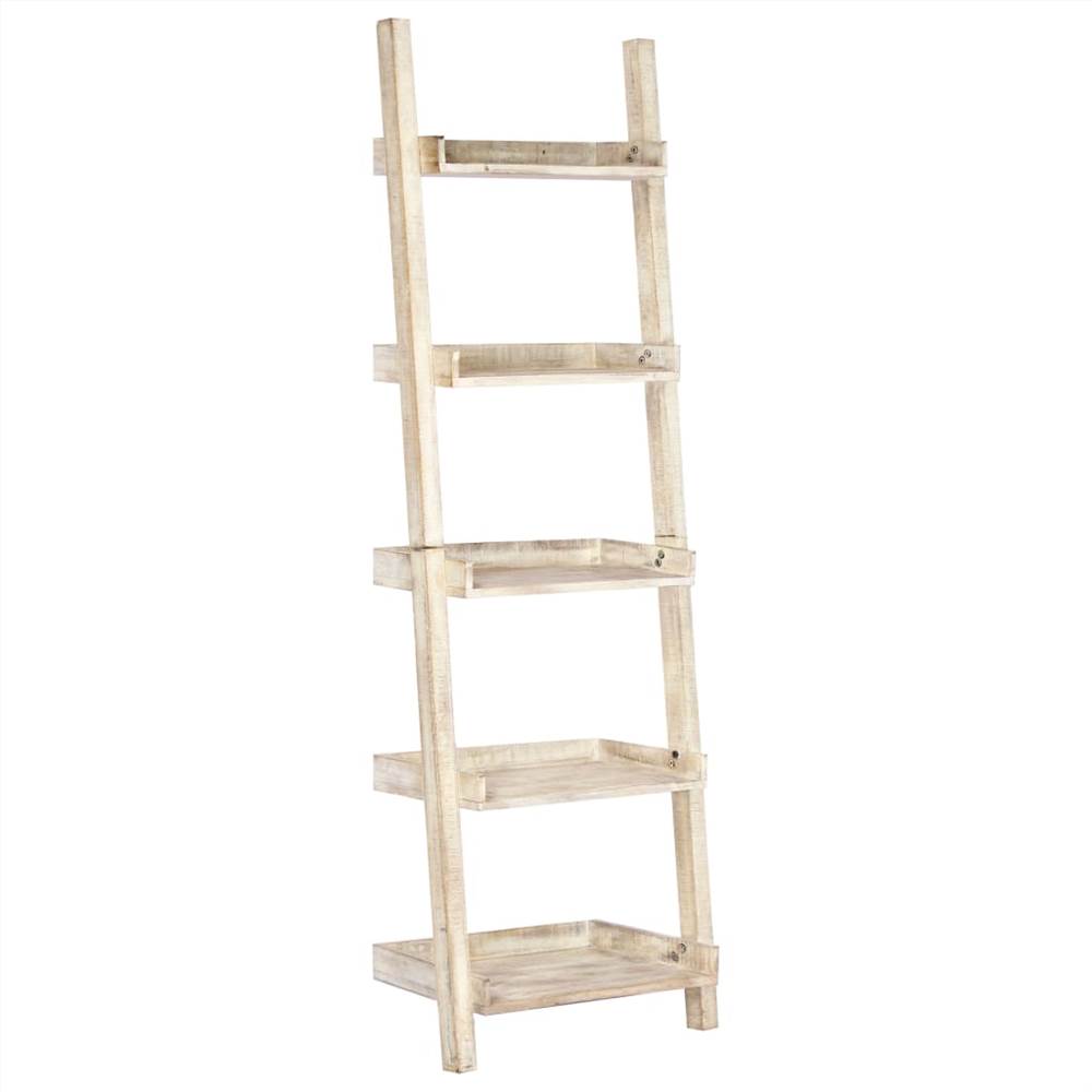 Ladder Shelf White 75x37x205 cm Solid Mango Wood