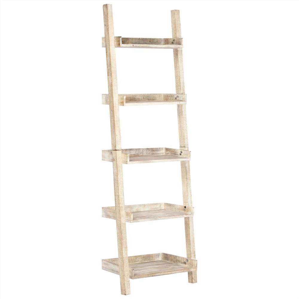 Ladder Shelf White 75x37x205 cm Solid Mango Wood
