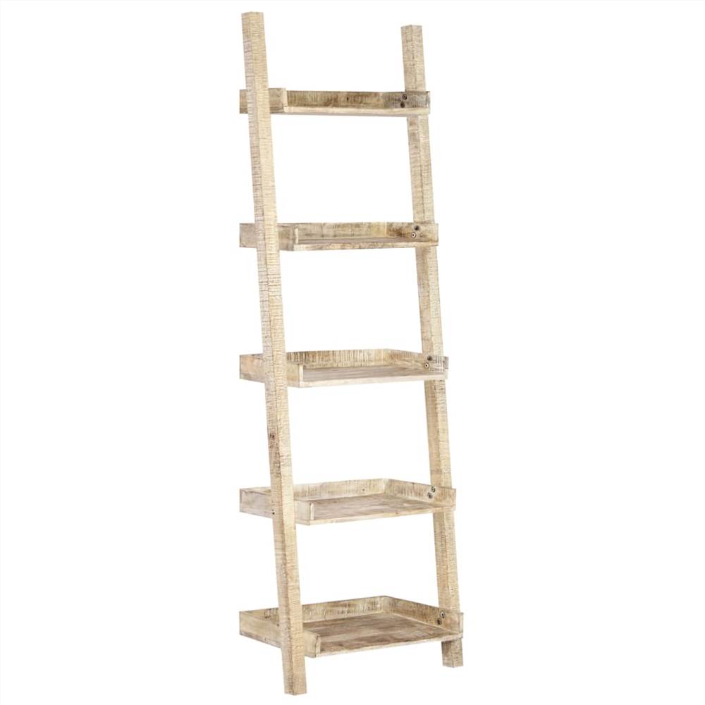 Ladder Shelf White 75x37x205 cm Solid Mango Wood