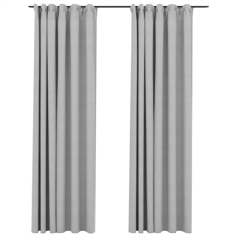 Linen-Look Blackout Curtains with Hooks 2 pcs Grey 140x245 cm