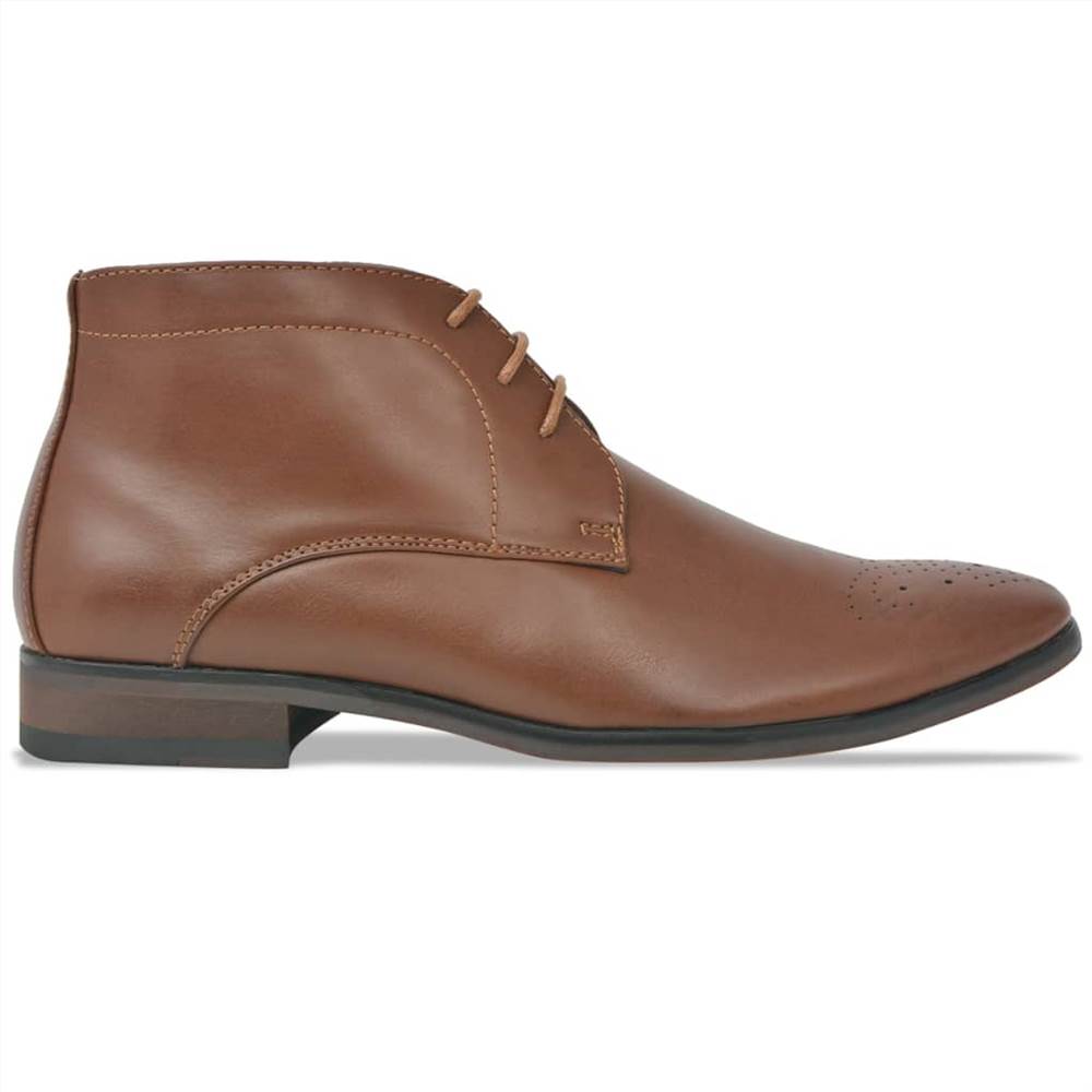 Mens Lace-Up Ankle Boots Brown Size 10.5 PU Leather
