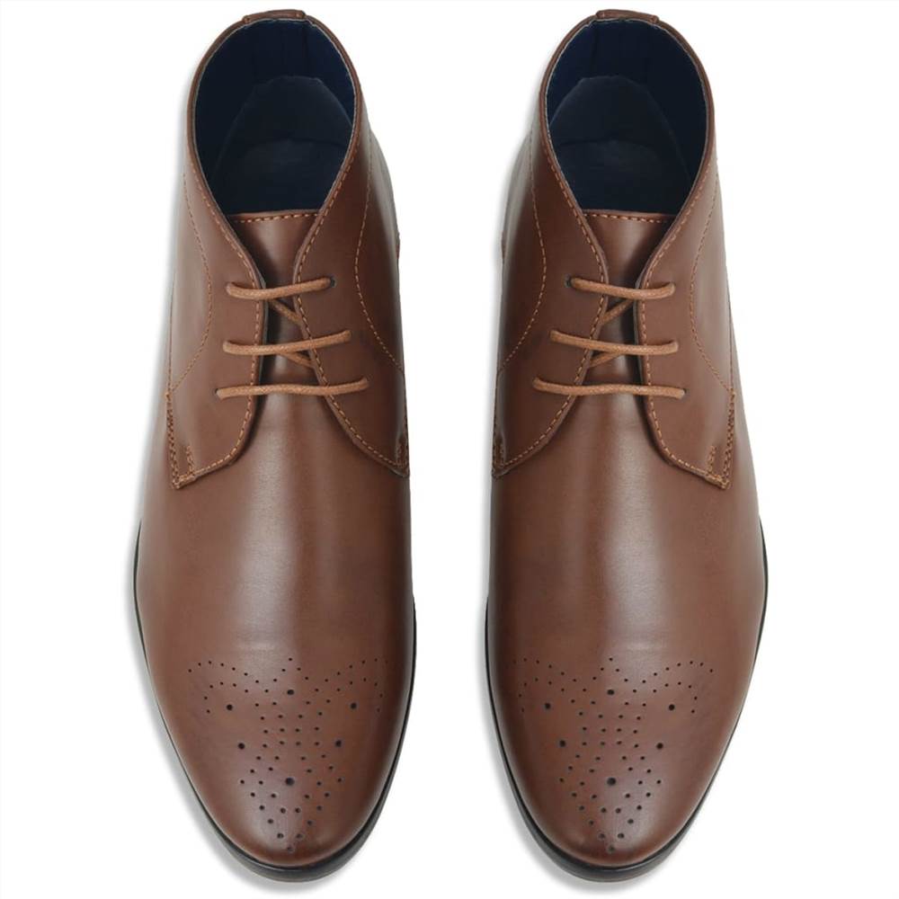 Mens Lace-Up Ankle Boots Brown Size 10.5 PU Leather