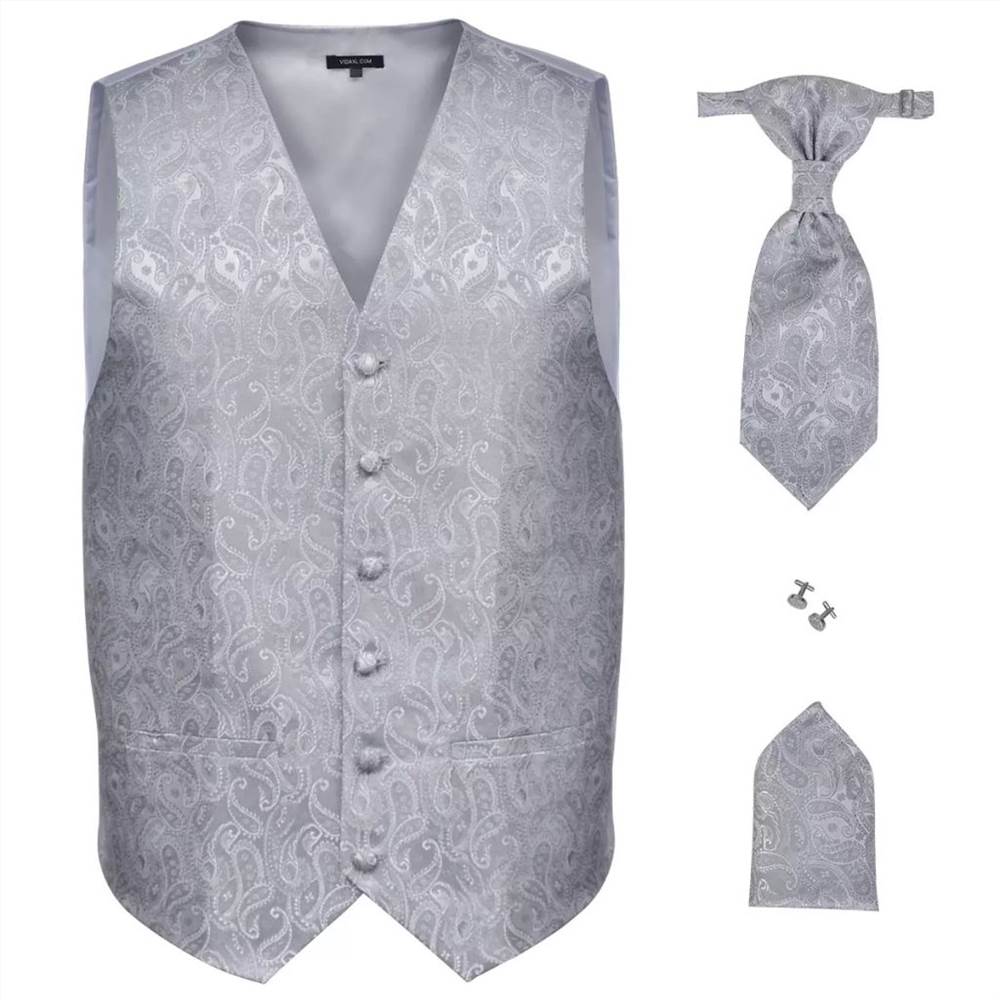 Mens Paisley Wedding Waistcoat Set Size 48 Silver