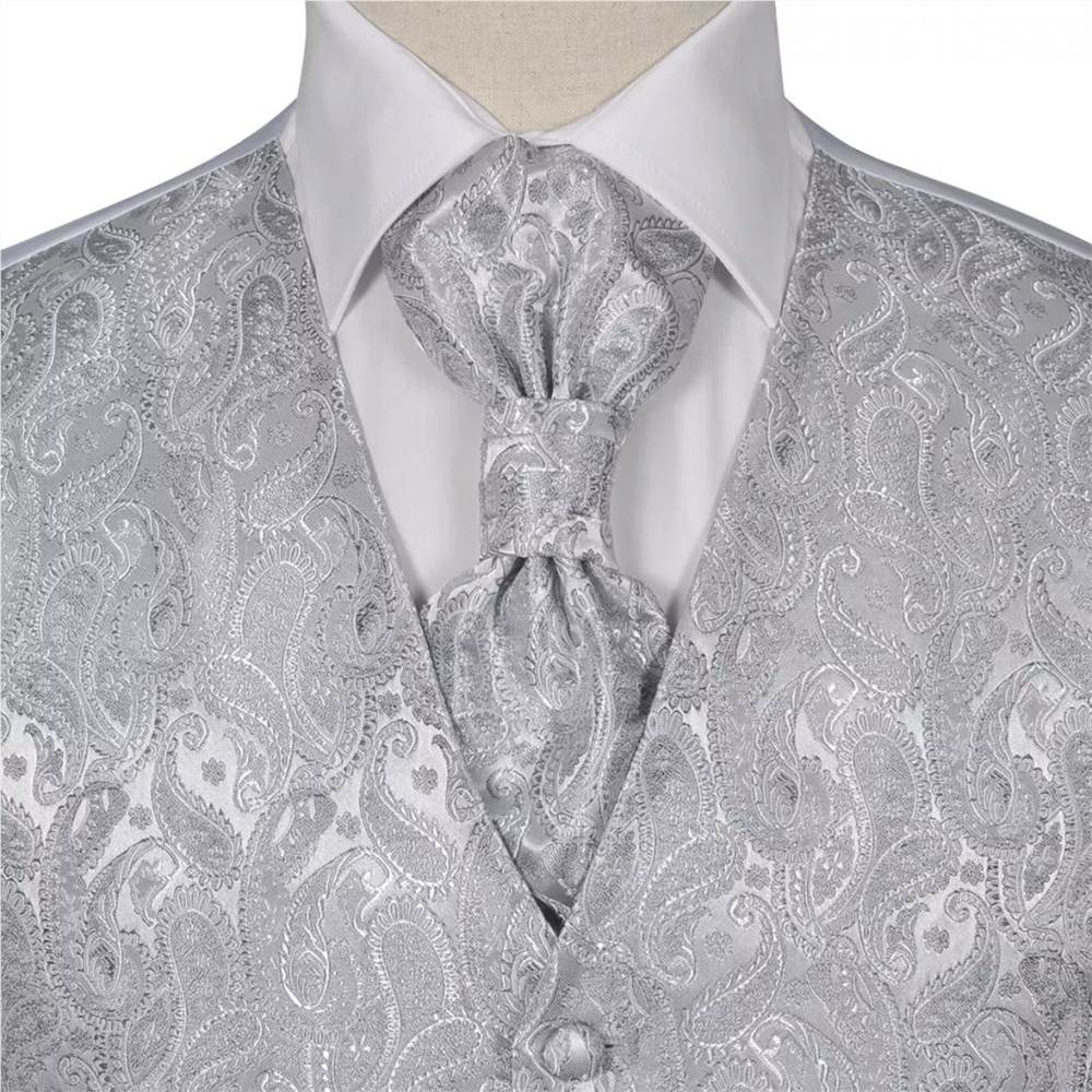 Mens Paisley Wedding Waistcoat Set Size 48 Silver