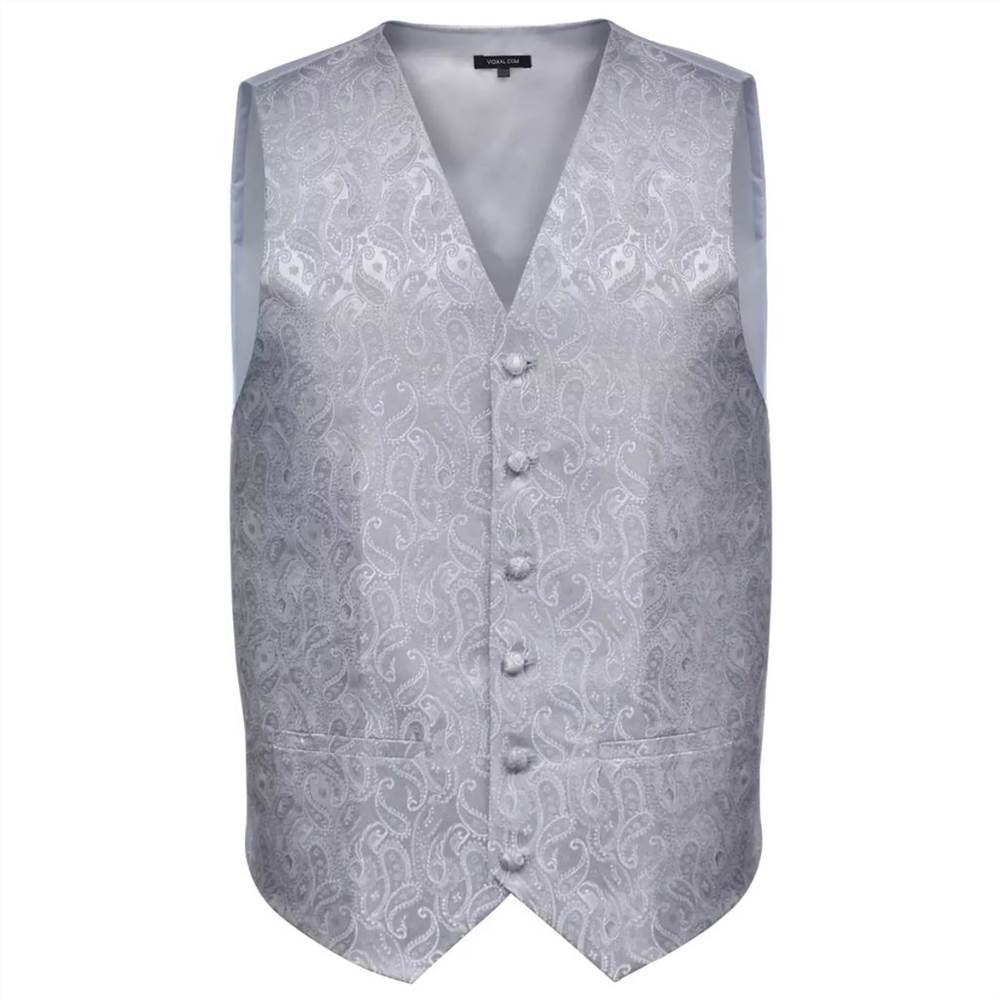 Mens Paisley Wedding Waistcoat Set Size 48 Silver