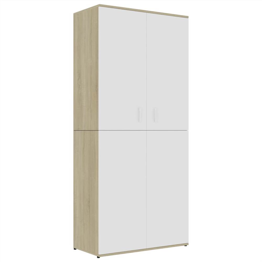 Shoe Cabinet White and Sonoma Oak 80x39x178 cm Chipboard