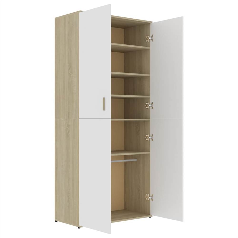 Shoe Cabinet White and Sonoma Oak 80x39x178 cm Chipboard