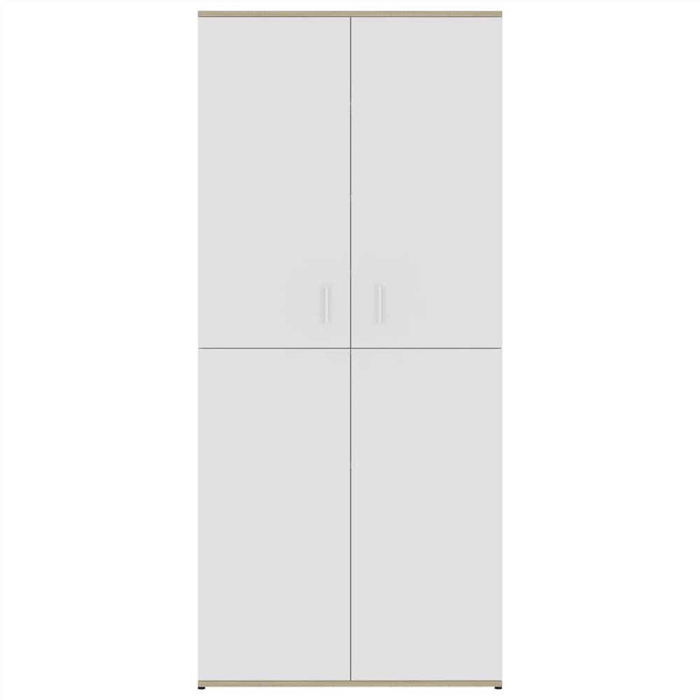 Shoe Cabinet White and Sonoma Oak 80x39x178 cm Chipboard