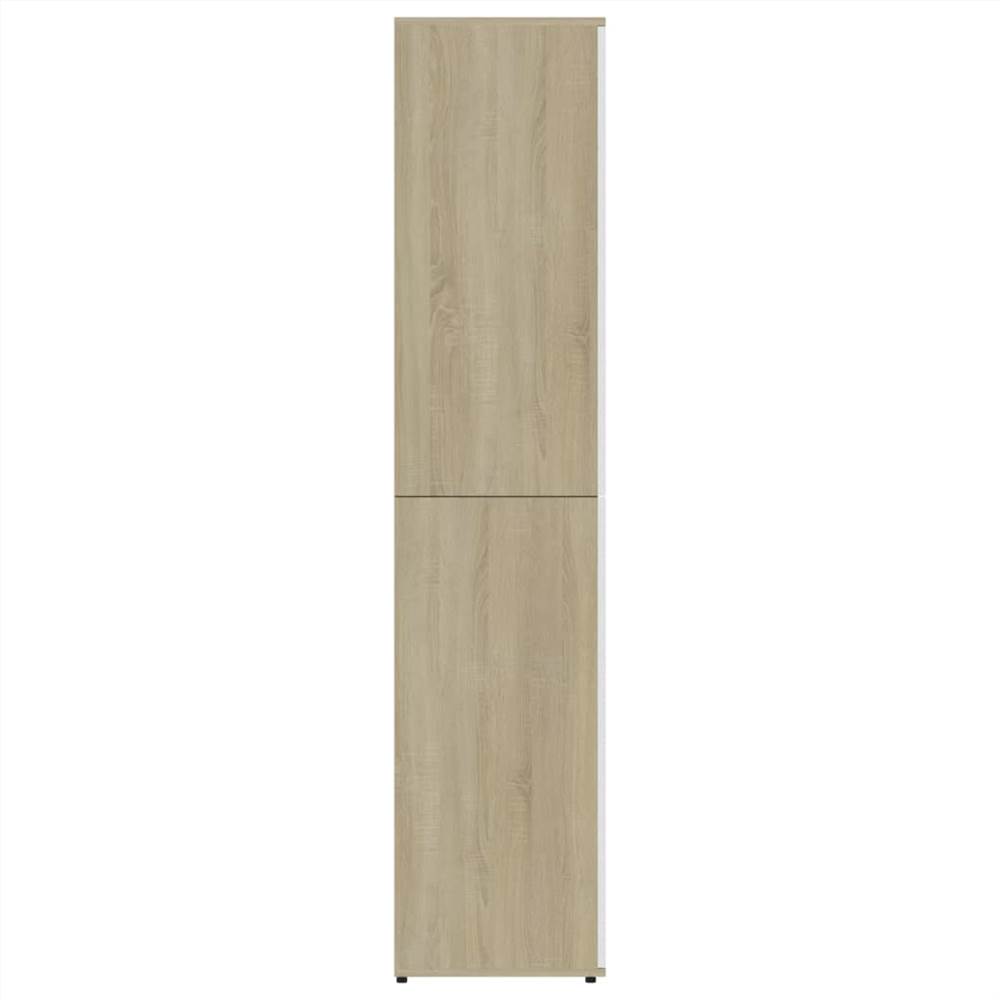 Shoe Cabinet White and Sonoma Oak 80x39x178 cm Chipboard
