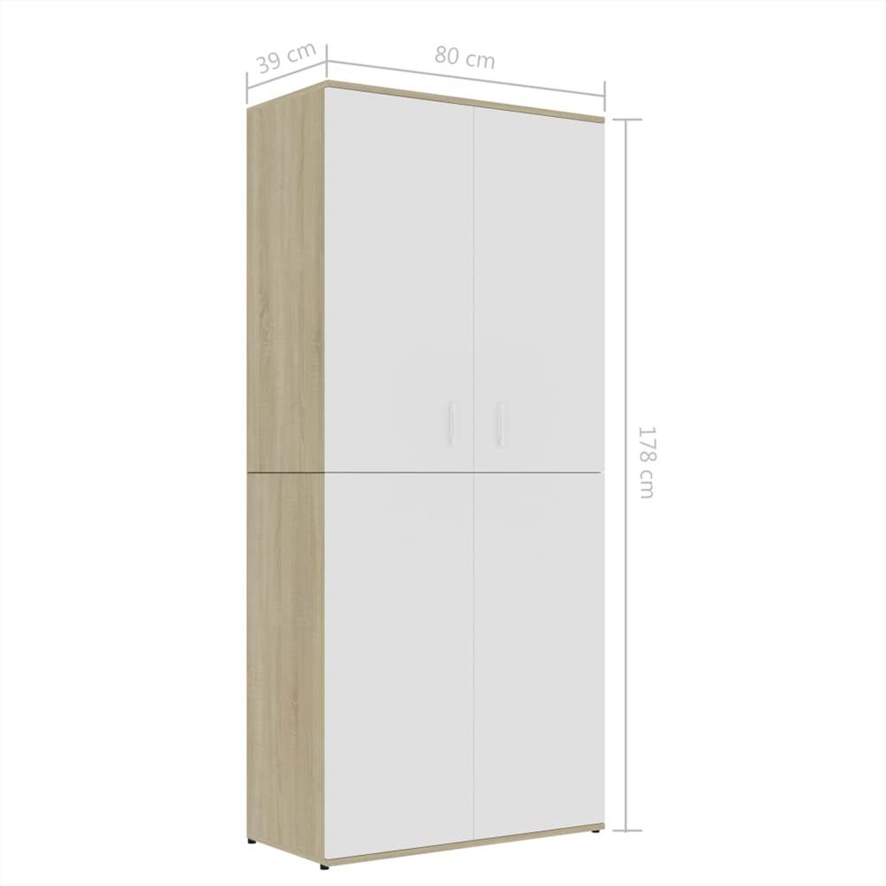 Shoe Cabinet White and Sonoma Oak 80x39x178 cm Chipboard