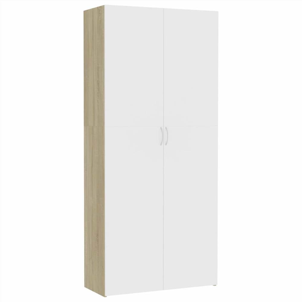 Storage Cabinet White and Sonoma Oak 80x35.5x180 cm Chipboard