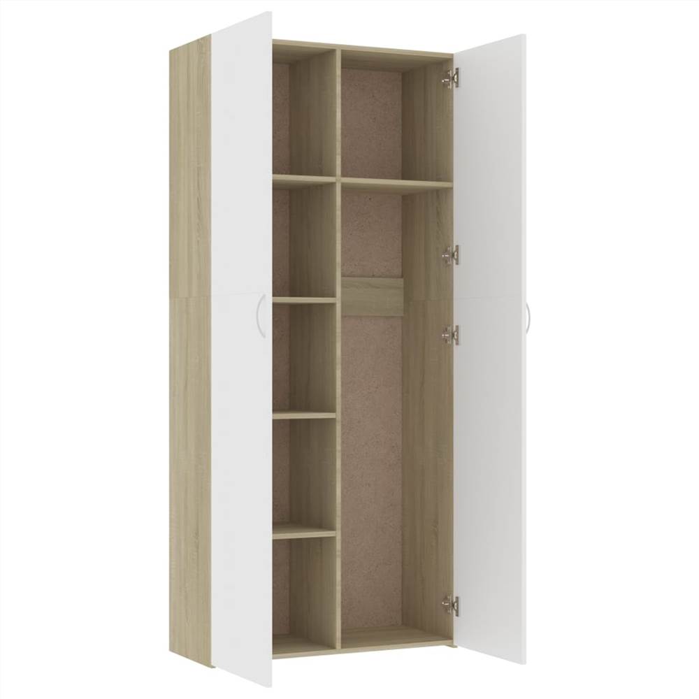 Storage Cabinet White and Sonoma Oak 80x35.5x180 cm Chipboard