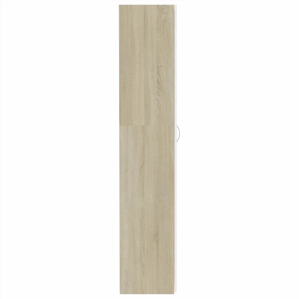 Storage Cabinet White and Sonoma Oak 80x35.5x180 cm Chipboard
