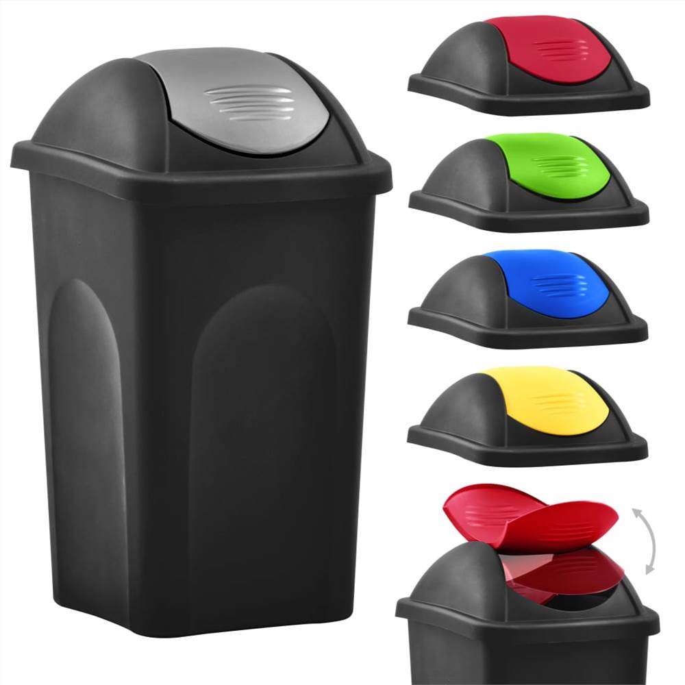 Trash Bin with Swing Lid 60L Black and Silver