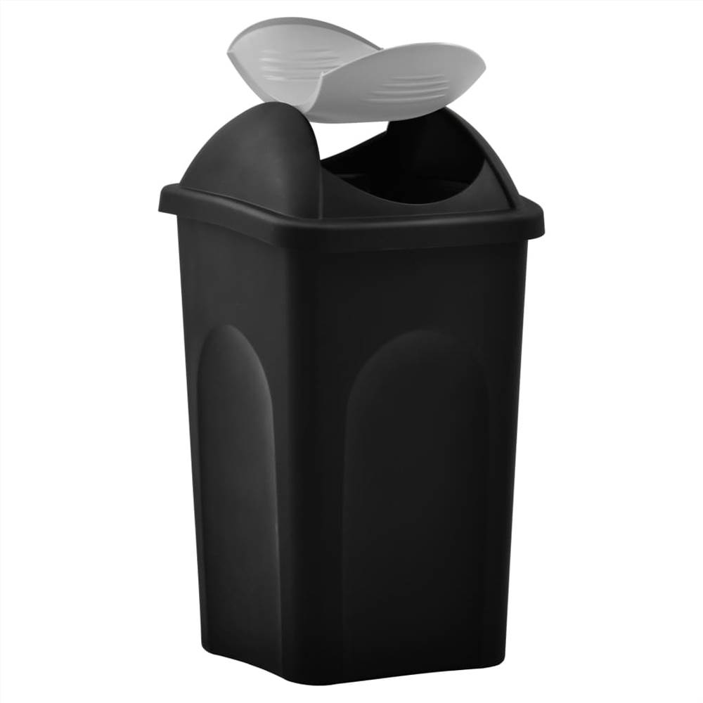 Trash Bin with Swing Lid 60L Black and Silver