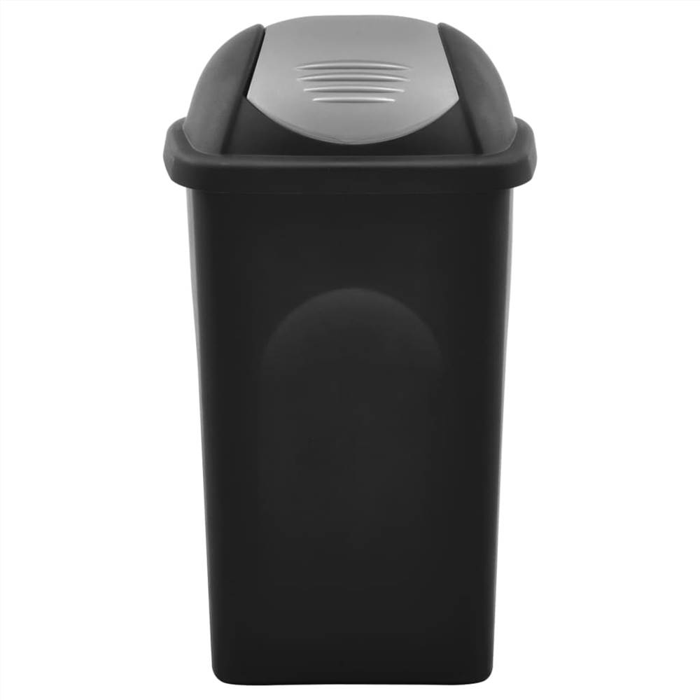 Trash Bin with Swing Lid 60L Black and Silver