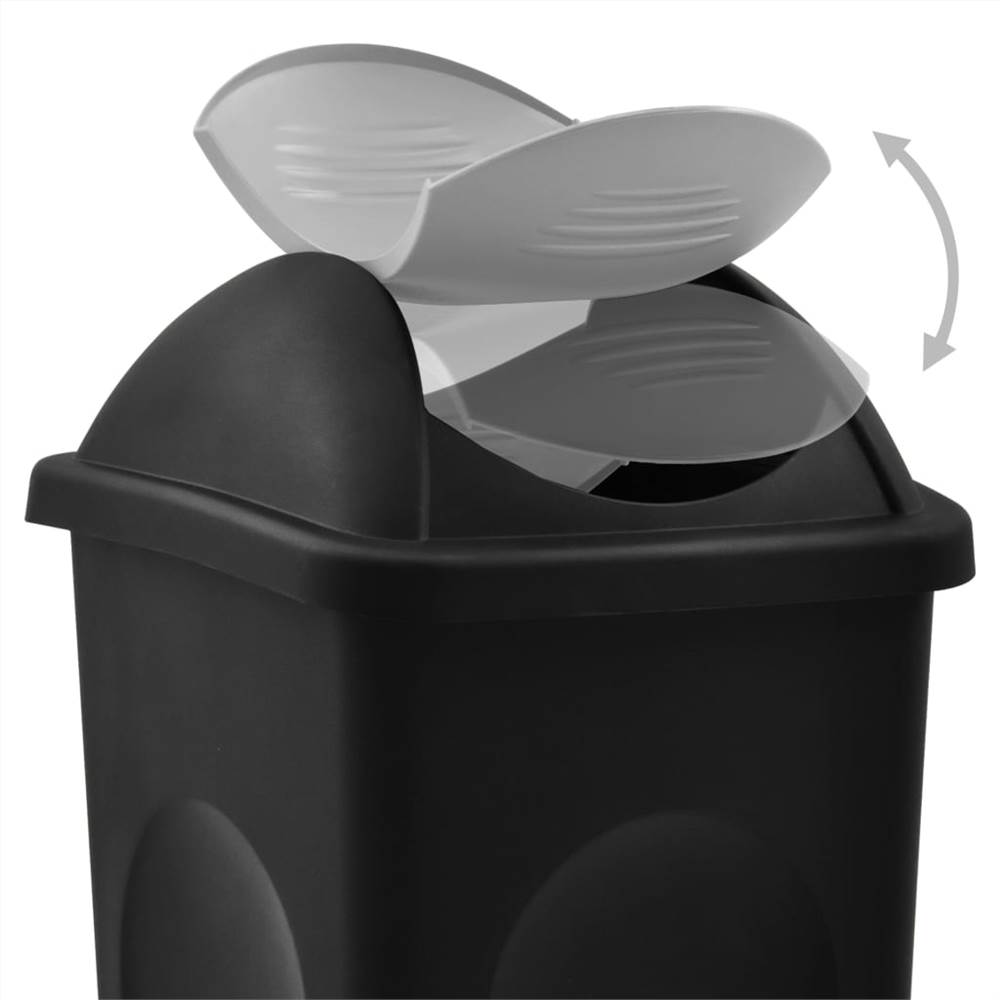 Trash Bin with Swing Lid 60L Black and Silver