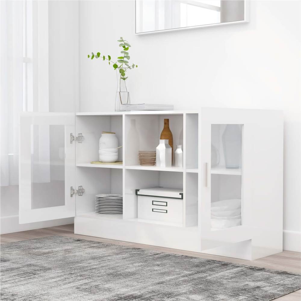 Vitrine Cabinet High Gloss White 120x30.5x70 cm Chipboard