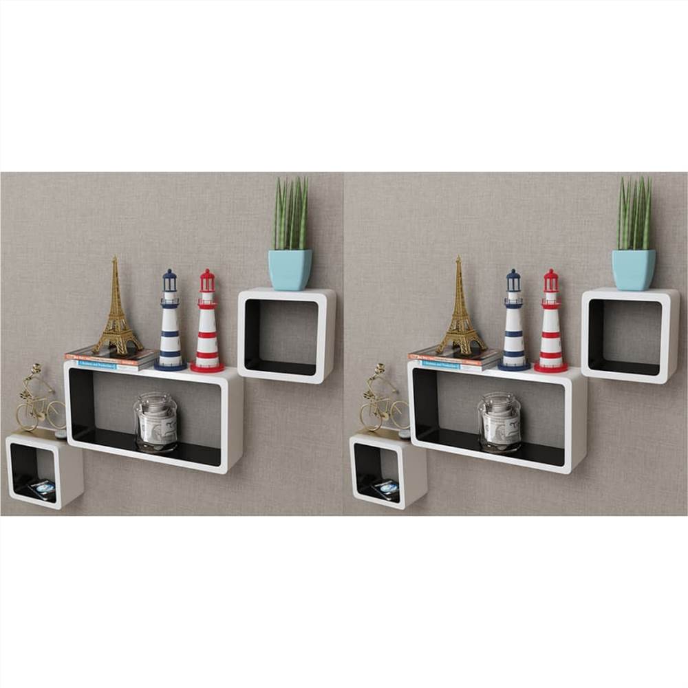Wall Cube Shelves 6 pcs White and Black