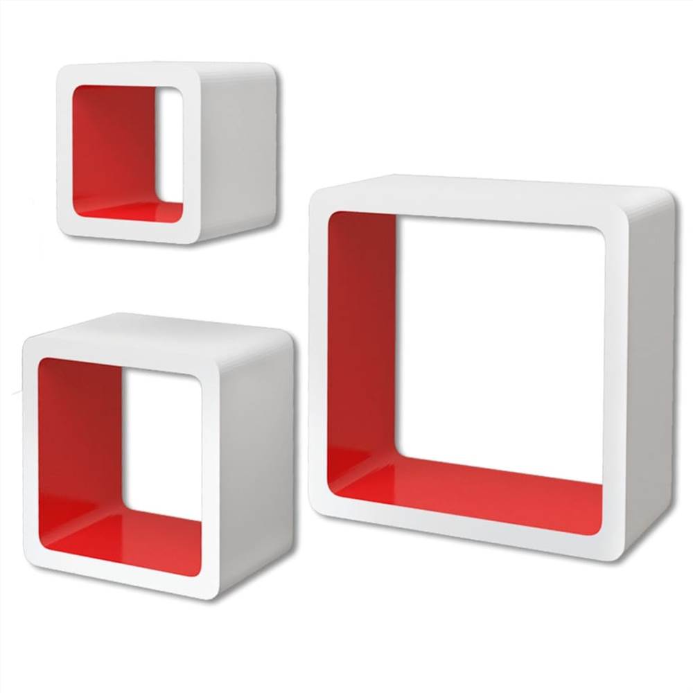Wall Cube Shelves 6 pcs White and Red