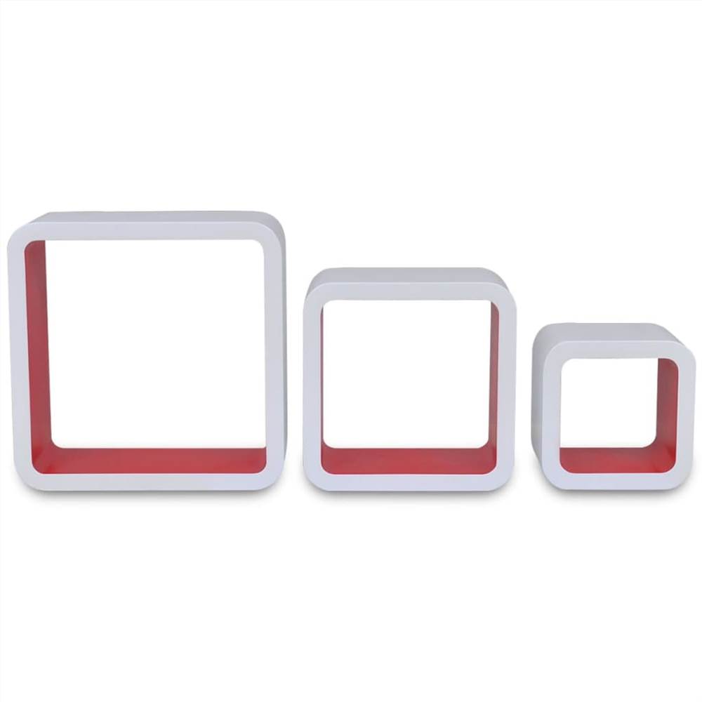 Wall Cube Shelves 6 pcs White and Red