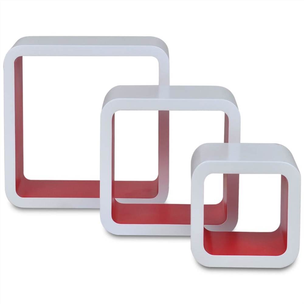 Wall Cube Shelves 6 pcs White and Red