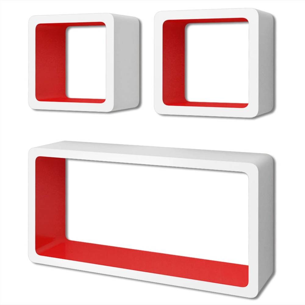 Wall Cube Shelves 6 pcs White and Red