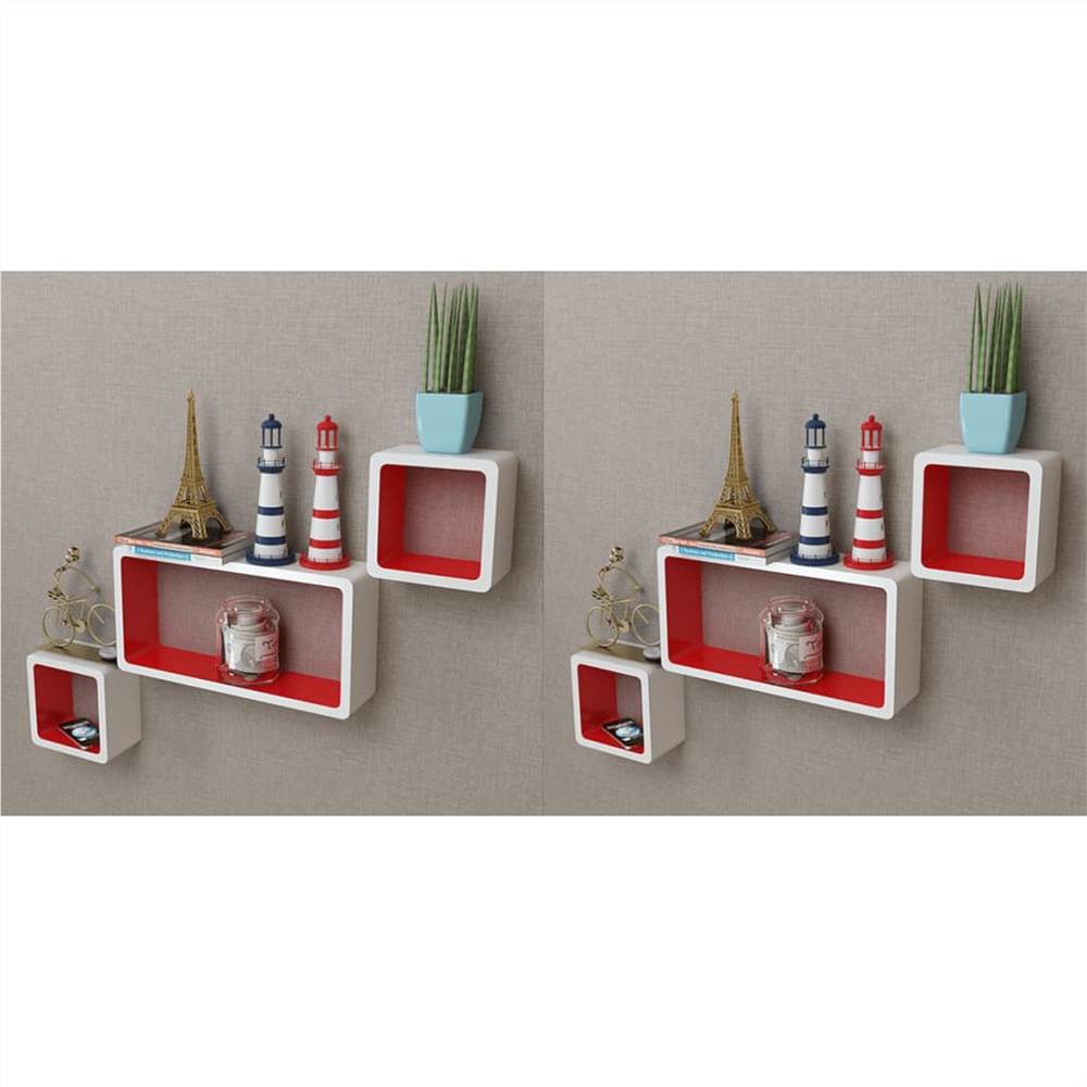 Wall Cube Shelves 6 pcs White and Red