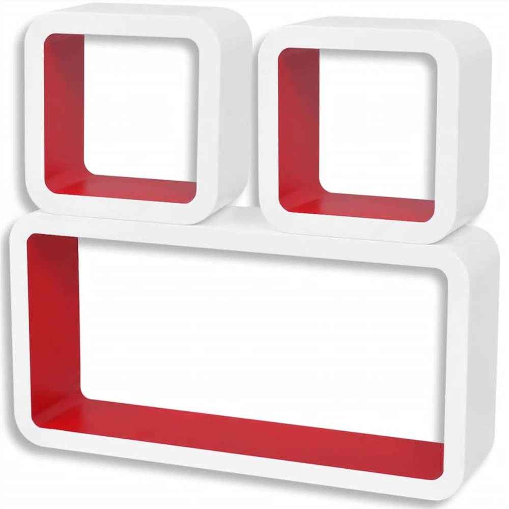 Wall Cube Shelves 6 pcs White and Red
