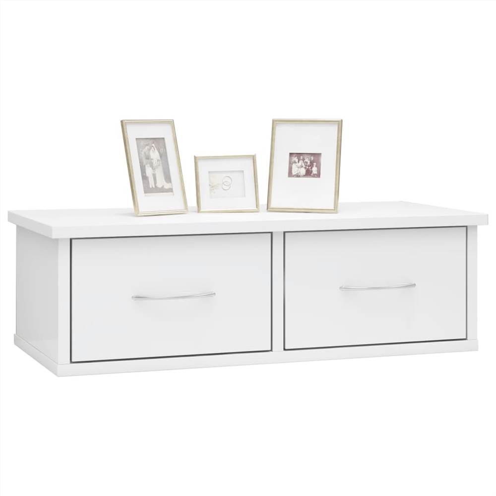 Wall-mounted Drawer Shelf High Gloss White 60x26x18.5 cm Chipboard
