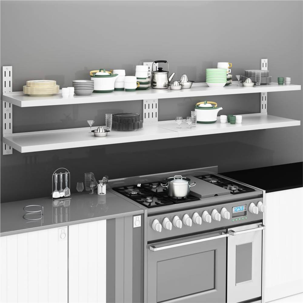 2-Tier Floating Wall Shelves 2 pcs Stainless Steel 240x30 cm