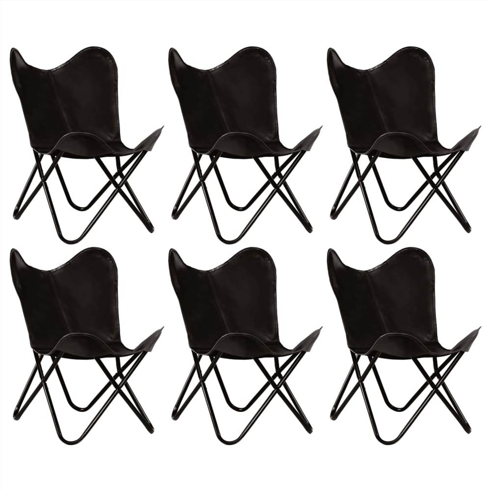 Butterfly Chairs 6 pcs Black Kids Size Real Leather