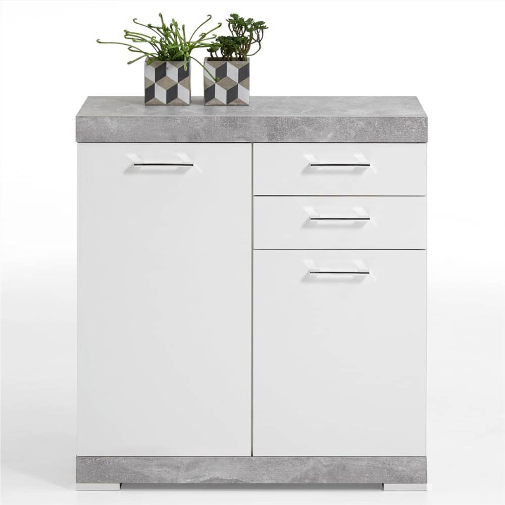 FMD Dresser with 2 Doors & 2 Drawers 80x34.9x89.9cm Concrete and White