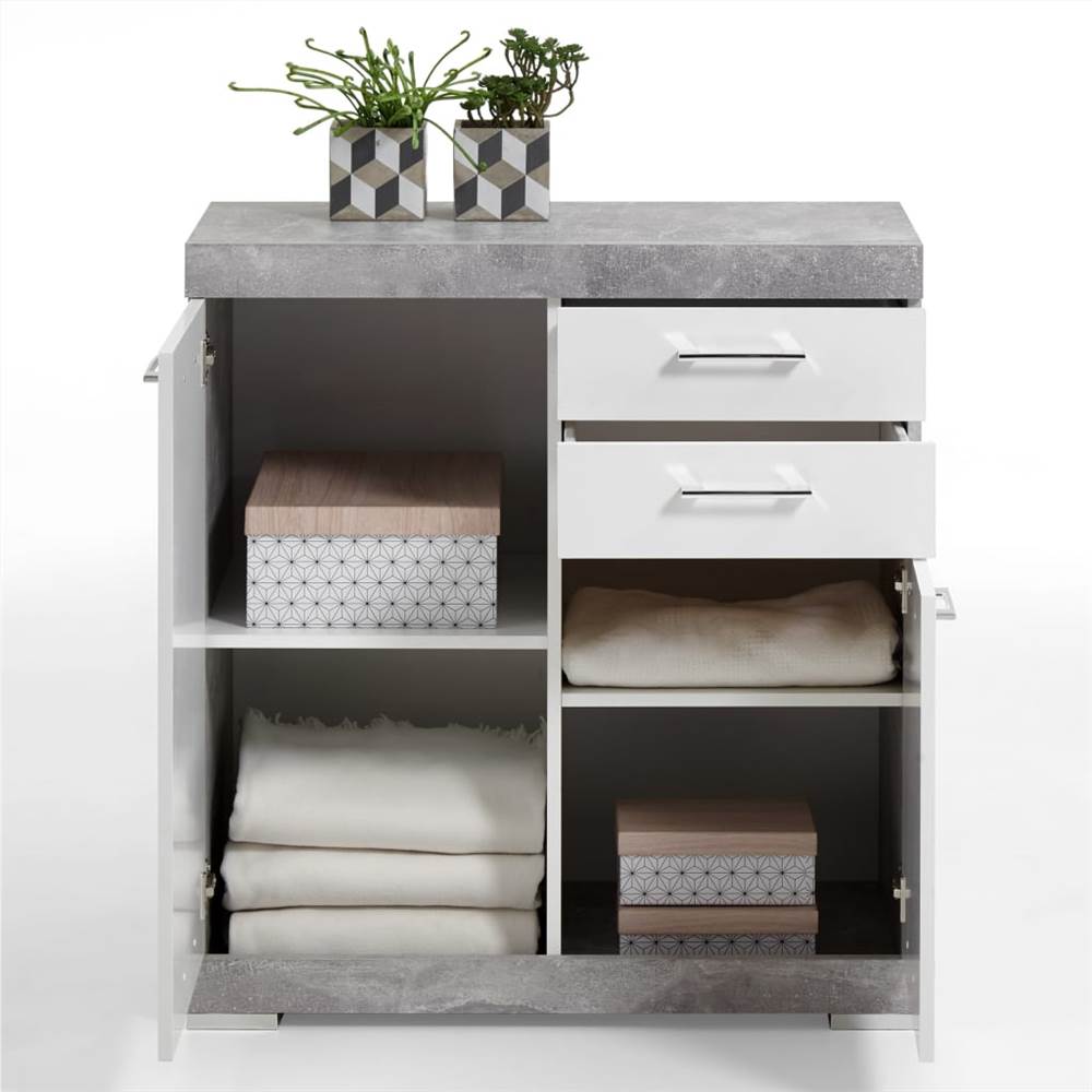 FMD Dresser with 2 Doors & 2 Drawers 80x34.9x89.9cm Concrete and White