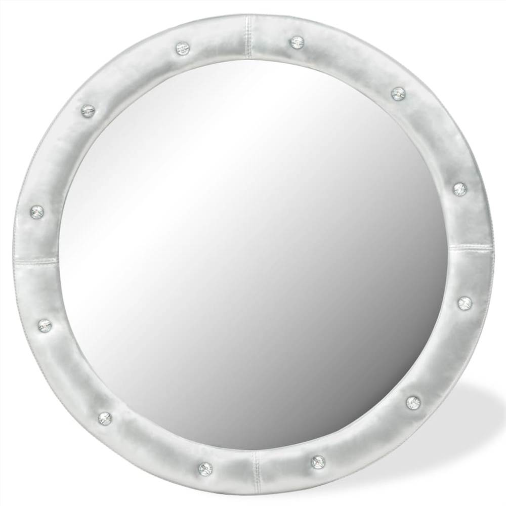 Wall Mirror Artificial Leather 80 cm Glossy Silver