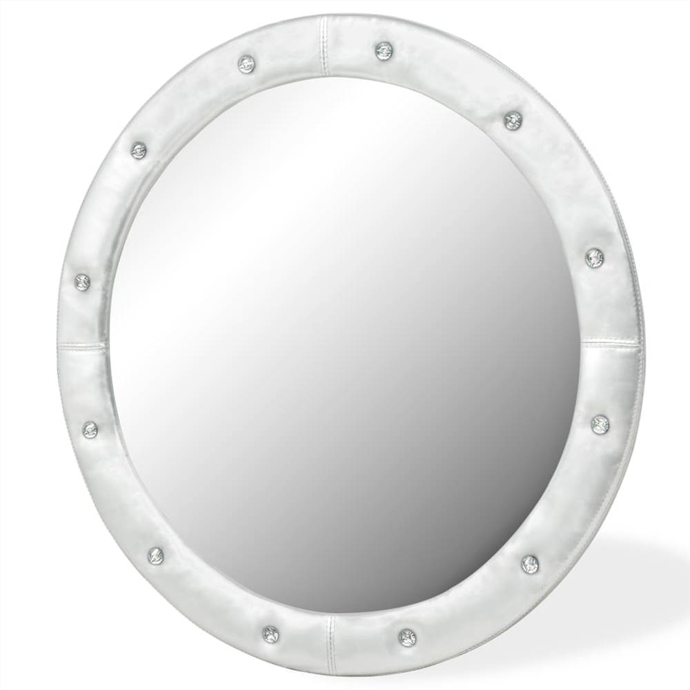 Wall Mirror Artificial Leather 80 cm Glossy Silver