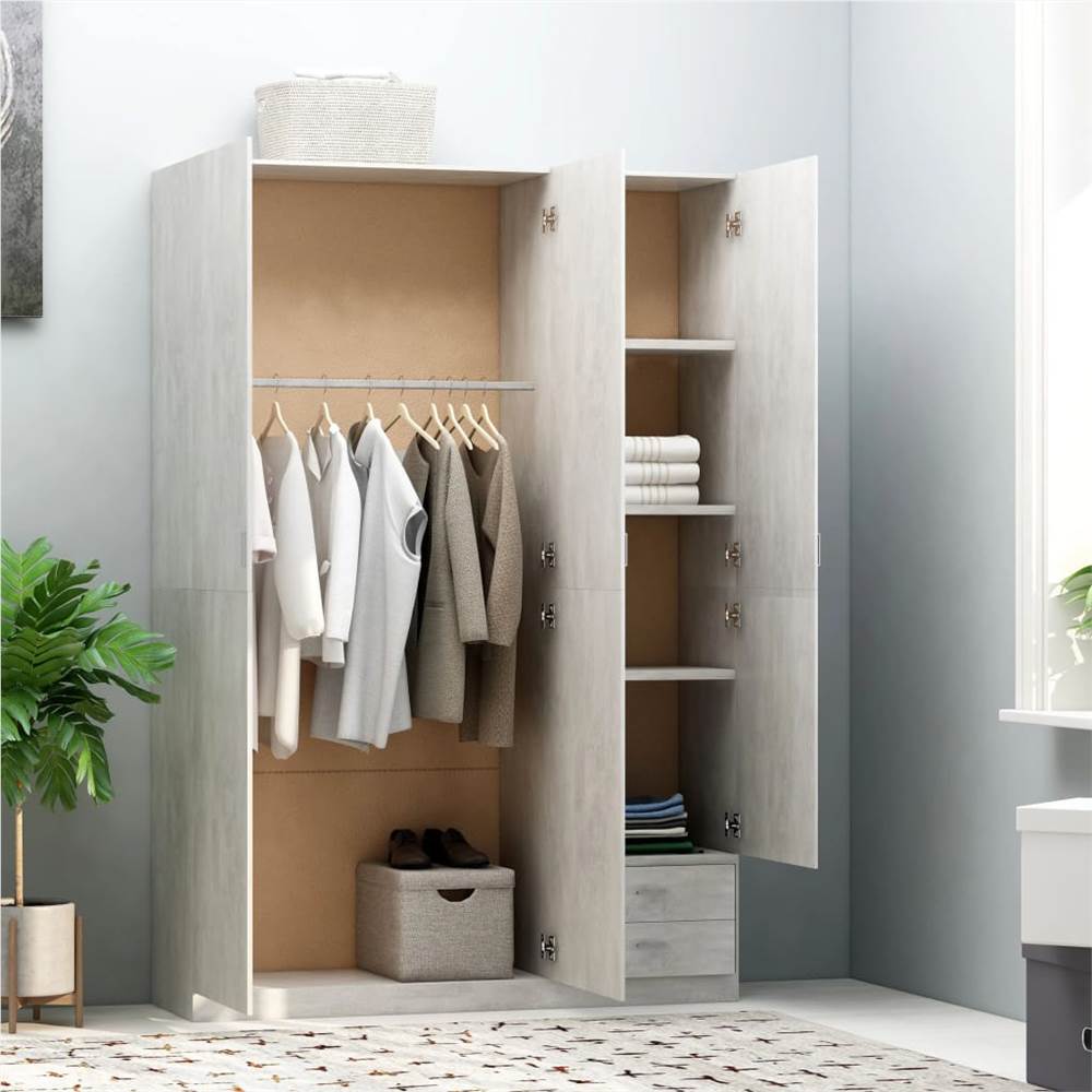 3-Door Wardrobe Concrete Grey 120x50x180 cm Chipboard
