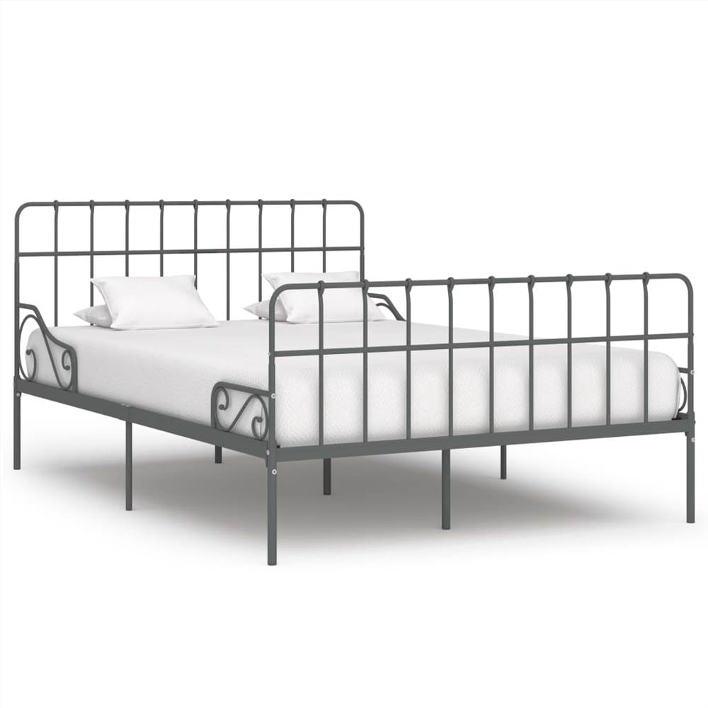 Bed Frame with Slatted Base Grey Metal 140x200 cm